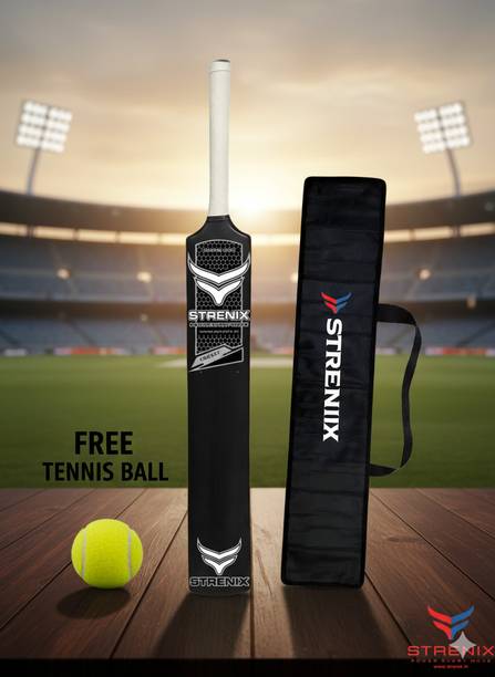 STRENIX Luxe Edition Hard Plastic Bat No. 8 with Tennis Ball & Carry Bag Waterproof PVC/Plastic Cricket  Bat For 15+ Yrs