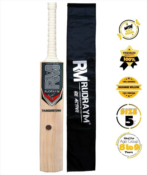 RUDRAYM Thunderstorm Kashmir Willow Cricket Bat for Kids – Size 5, Lightweight & Durable Kashmir Willow Cricket  Bat For 11 - 13 Yrs