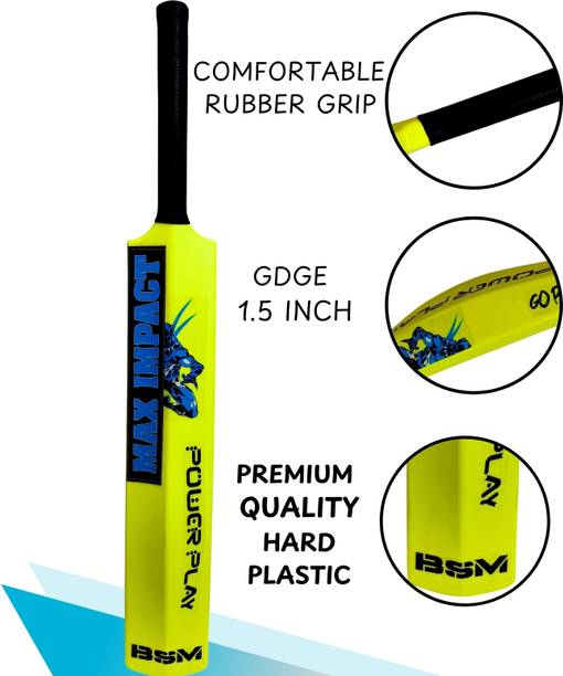 BSM Maximpact Blue Black Tennis Ball Lemon PVC/Plastic Cricket Bat for all age PVC/Plastic Cricket  Bat For 15+ Yrs