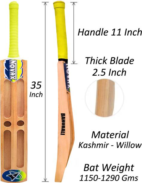 Optimus Novax® Bahubali Kashmir Willow Full Size Cricket Bat For Tennis Ball-Scoop 665G Kashmir Willow Cricket  Bat