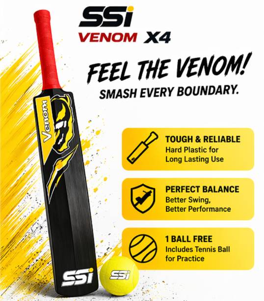 SSI Full Size Plastic Cricket Bat with 1 Ball Durable Long Handle Hard Plastic PVC/Plastic Cricket  Bat For 15+ Yrs