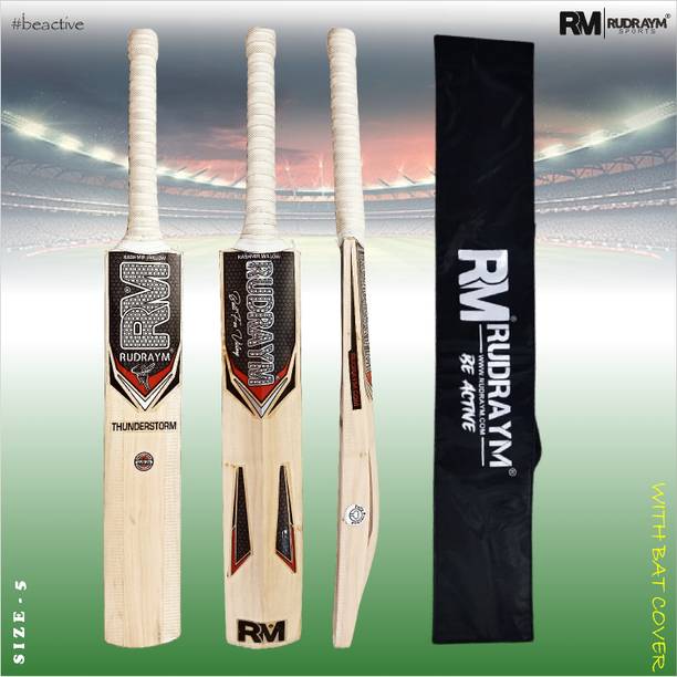 RUDRAYM RM Thunderstorm Edition |Leather Bat for Kids -Size 5, Ideal for Leather Ball | Kashmir Willow Cricket  Bat For 6 - 7 Yrs