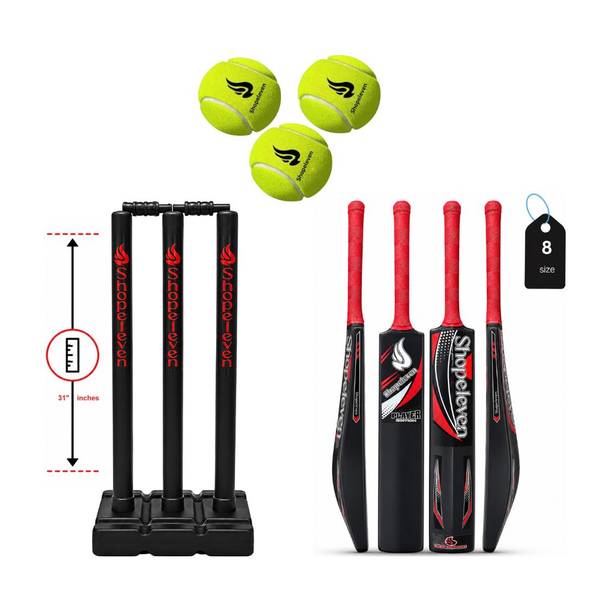 Shopeleven Plastic Bat with Stumps and 3 Tennis Balls for Practice Session PVC/Plastic Cricket  Bat For 15+ Yrs