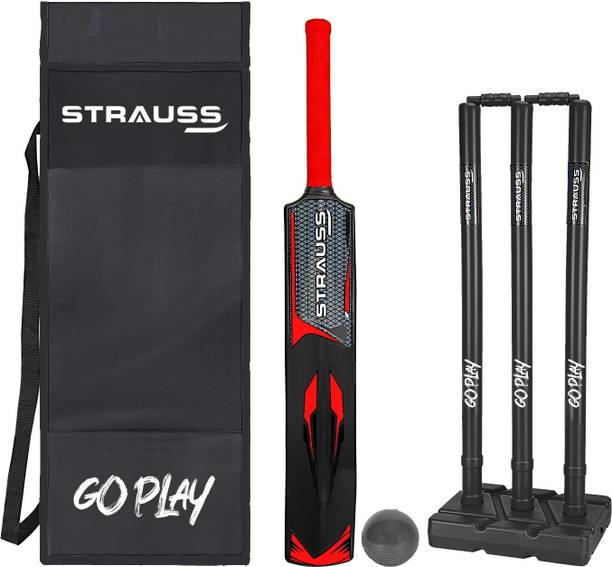 स्ट्रॉस Rebel Plastic Cricket Kit, Size SH (34 X 4.5inch) for All Age Group (Black, Red) PVC/ प्लास्टिक क्रिकेट  बैट फॉर 15+ Yrs