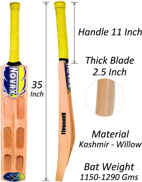 Optimus Novax® Bahubali Kashmir Willow Full Size Cricket Bat For Tennis Ball-Scoop 667G Kashmir Willow Cricket  Bat
