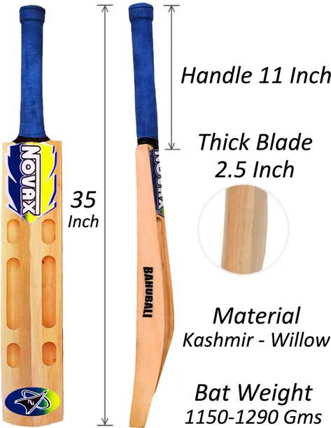 Optimus Novax® Bahubali Kashmir Willow Full Size Cricket Bat For Tennis Ball-Scoop 669G Kashmir Willow Cricket Bat For 15+ Yrs