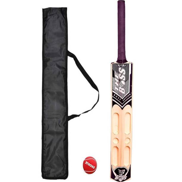 XTROKE Scoop Design Popular with Red Tennis Ball and Cover Poplar Willow Cricket  Bat For 15+ Yrs
