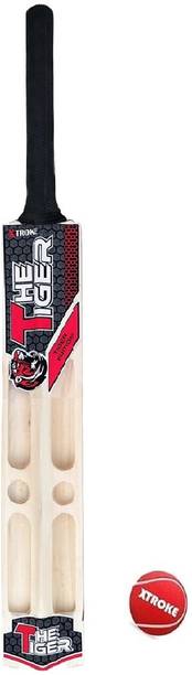 XTROKE The Tiger Edition Scoop Design Cricket Bat with Red Tennis Ball Poplar Willow Cricket  Bat For 15+ Yrs