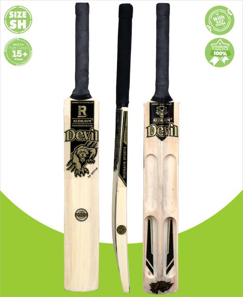 RUDRAYM Devil Popular Willow Tennis Wood Bat & Cover Lightweight SH 33" Full Size | Mens Poplar Willow Cricket  Bat For 15+ Yrs