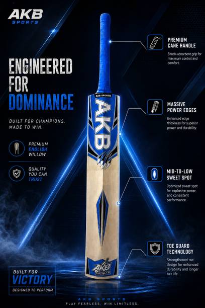 akbsports Hard tennis bat Poplar Willow Cricket  Bat For 11 - 13 Yrs