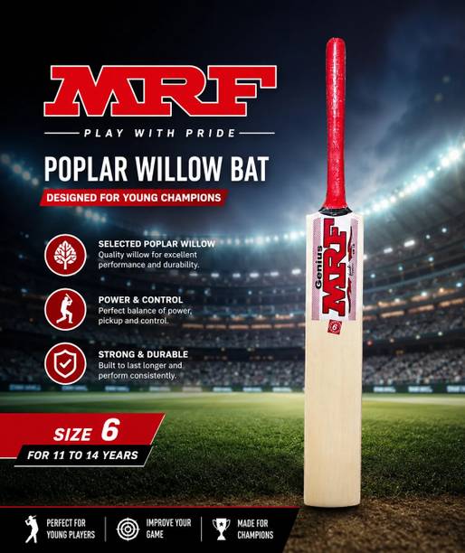 MRF Poplar Willow Cricket Bat Size 6 for 11-14 Years, Lightweight Junior Cricket Bat Poplar Willow Cricket  Bat For 12 - 14 Yrs