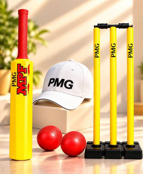 PMG MPF Plastic Cricket Bat with Cap, Stumps & 2 Balls | Kids Cricket Set PVC/Plastic Cricket  Bat For 6 - 7 Yrs