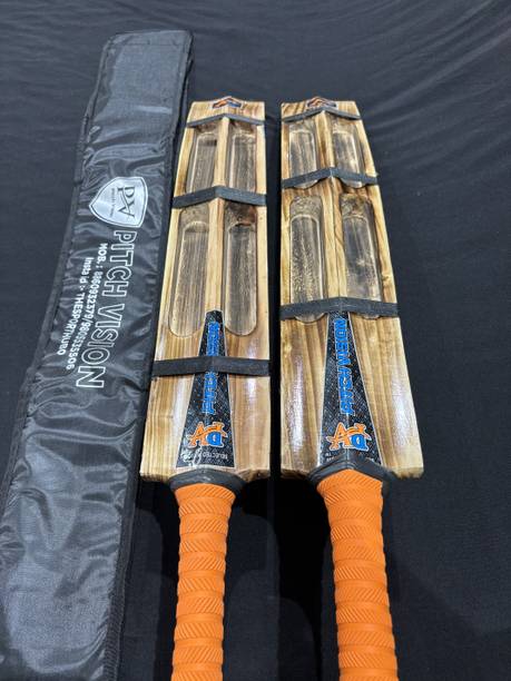 pitchvision 4 Capsule Hard Tennis Triple Blade Bat Kashmir Willow Cricket  Bat For 15+ Yrs
