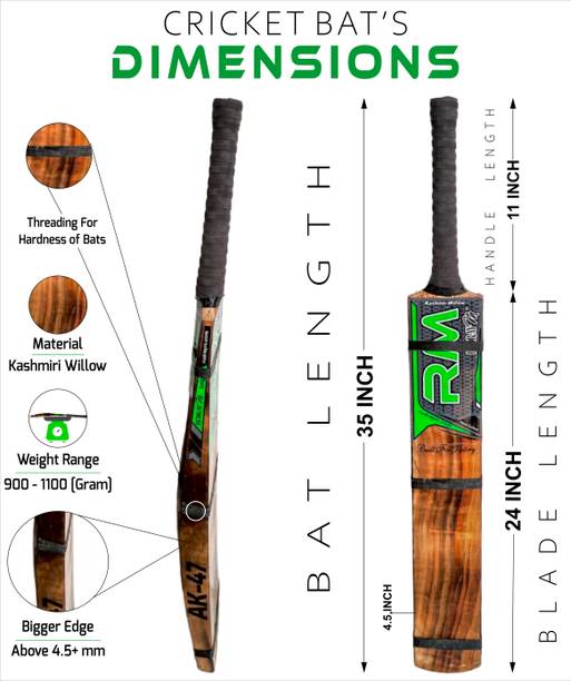 रुद्रय्म RM Kashmiri Burn Edition AK-47 Hard Tennis Ball Four Scoop Double Blade कश्मीर विलो क्रिकेट  बैट फॉर 15+ Yrs