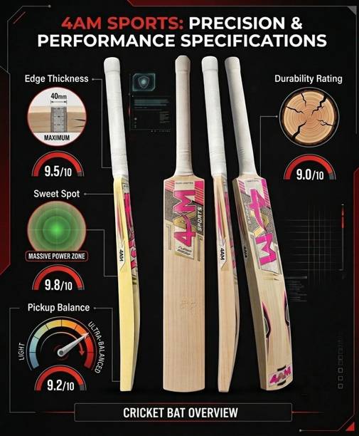 4am sports PINK EDITION HITTING BAT_B102 Poplar Willow Cricket  Bat For 11 - 13 Yrs
