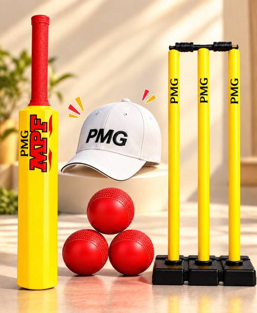 PMG MPF Plastic Cricket Bat with Cap, Stumps & 3 Balls | Kids Cricket Set PVC/Plastic Cricket  Bat For 8 Yrs