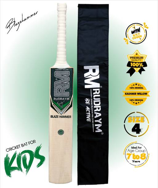 RUDRAYM RM Kids Cricket Bat BlazeHammer Size 4 Willow Wood Kashmiri For Leather Ball Kashmir Willow Cricket  Bat For 6 - 7 Yrs