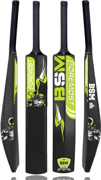 BSM FOREMOST Yellow Sticker Heavy Duty Black Cricket Bat Size 8(34"x4"x2.25") PVC/Plastic Cricket  Bat For 15+ Yrs