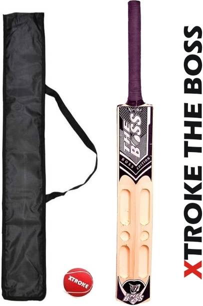 XTROKE Scoop Design Popular with Red Tennis Ball and Cover Poplar Willow Cricket  Bat For 15+ Yrs