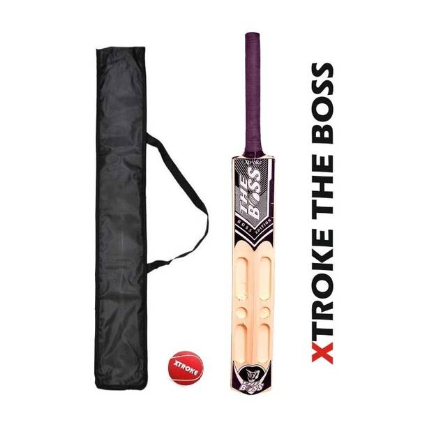 XTROKE Scoop Design Popular with Red Tennis Ball and Cover Poplar Willow Cricket  Bat For 15+ Yrs