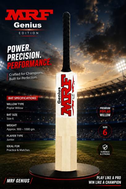 MRF Genius Edition Poplar Willow Cricket Bat Size 6 | Premium Wooden Cricket Bat Poplar Willow Cricket  Bat For 15+ Yrs