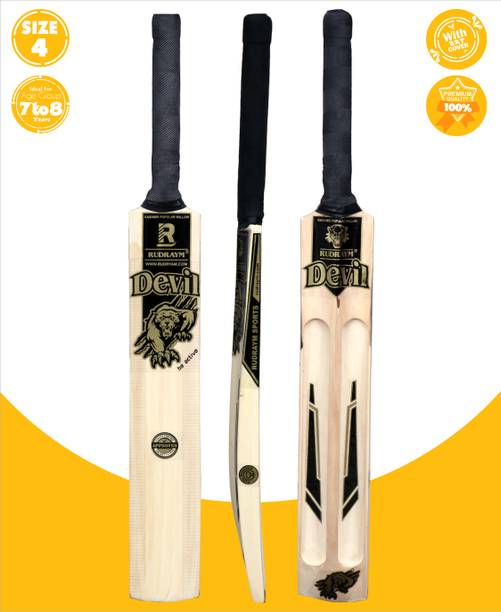 RUDRAYM Devil Kids Populer Willow Wood Scoop Tennis Bat & Cover | Size 4 | Boys & Girls Poplar Willow Cricket  Bat For 6 - 7 Yrs