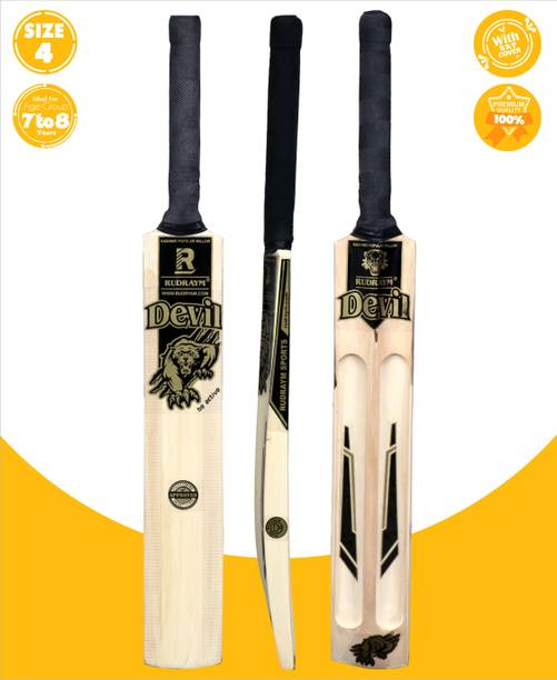 RUDRAYM Devil Kids Populer Willow Wood Scoop Tennis Bat & Cover | Size 4 | Boys & Girls Poplar Willow Cricket  Bat For 6 - 7 Yrs
