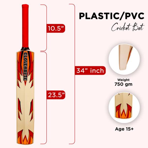 क्लवरबाइट Blast White PVC Full Size Plastic Bat No. 9 for Tennis Ball & Wind Ball PVC/ प्लास्टिक क्रिकेट  बैट फॉर 15+ Yrs