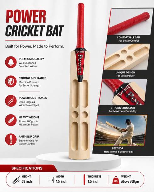 Akash Enterprises 33inch_Power Machine Pressed Cricket Bat Poplar Willow Cricket  Bat For 15+ Yrs
