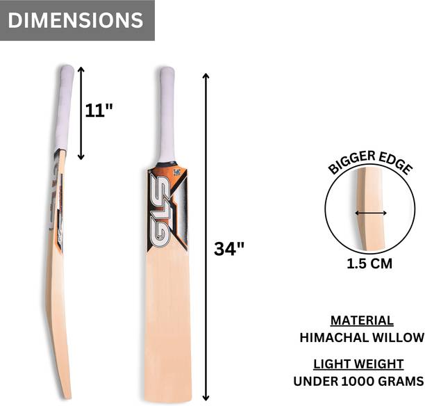 GLS Super Stroke Premium Popular Willow Full Size Cricket Bat With Cover Poplar Willow Cricket  Bat For 15+ Yrs