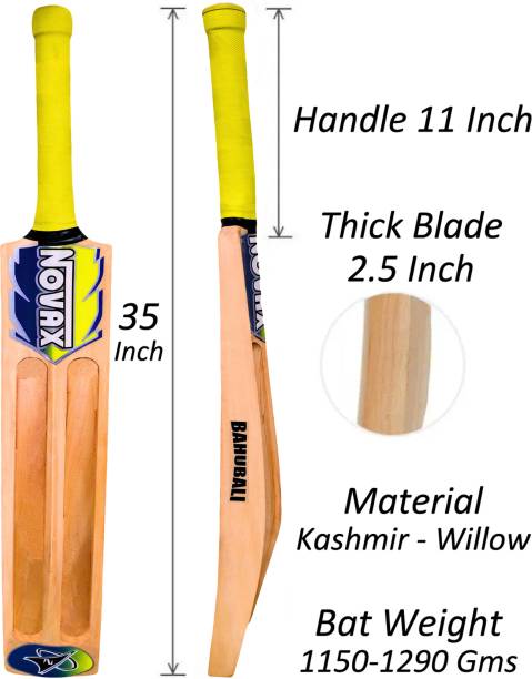 Optimus Novax® Bahubali Kashmir Willow Full Size Cricket Bat For Tennis Ball-Scoop 680G Kashmir Willow Cricket  Bat