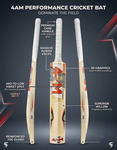 4am sports NEW RED CLASSIC TENNIS BAT_C84 Poplar Willow Cricket  Bat For 11 - 13 Yrs