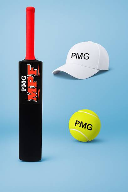 PMG Hard Plastic Bat with 1 White Cap & 1 Ball | Cricket Kit for kids 8-12 Years PVC/Plastic Cricket Bat For 9 - 11 Yrs