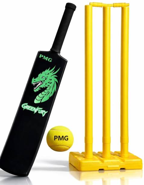 PMG GreenFury Kids Plastic Cricket Bat Set with Ball & Stumps | Hard PVC Bat PVC/Plastic Cricket  Bat For 8 Yrs