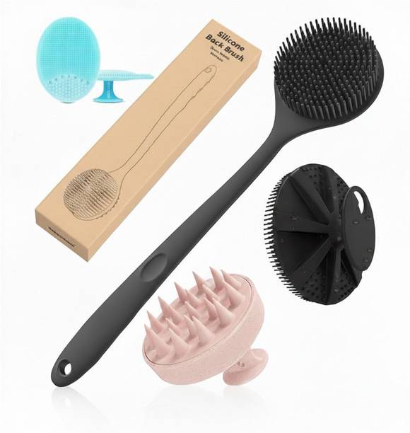 NORVIUM Silicon Shower Bath BackBrush+Body Scrubber+Scalp Massager+Face Scrubber