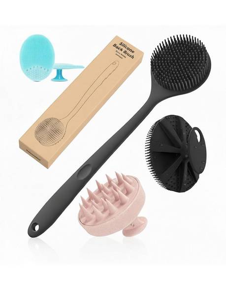 NORVIUM Silicon Shower Bath BackBrush+Body Scrubber+Scalp Massager+Face Scrubber