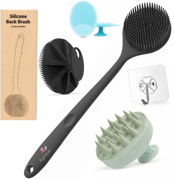 Agistar 5 in 1 Bath Brush Set- body scrubber+Scalp Massager Face & Body Exfoliator Brush