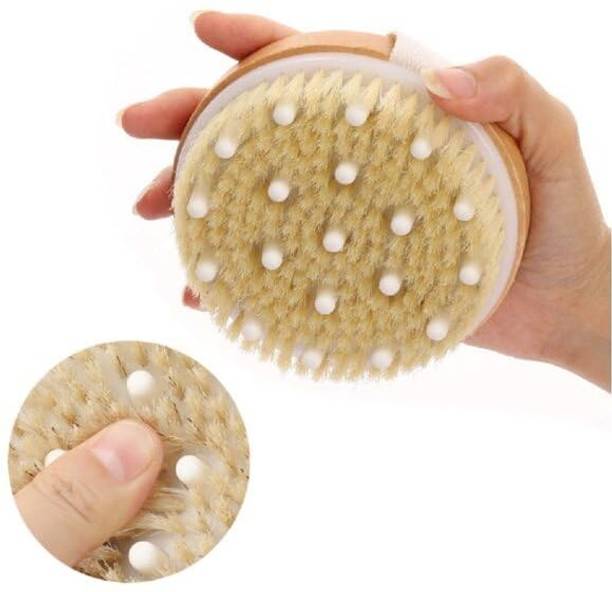 LIOTIZ Wooden Round Body Bath Brush with Massager Suitable for All Kind of Skin