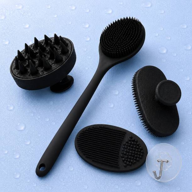 11Silicon 5 in 1 Long Handle Silicone Body Scrubber Brush Combo