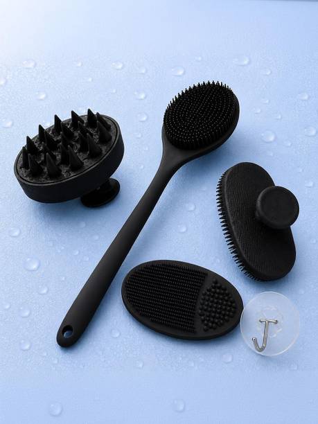 11Silicon 5 in 1 Long Handle Silicone Body Scrubber Brush Combo