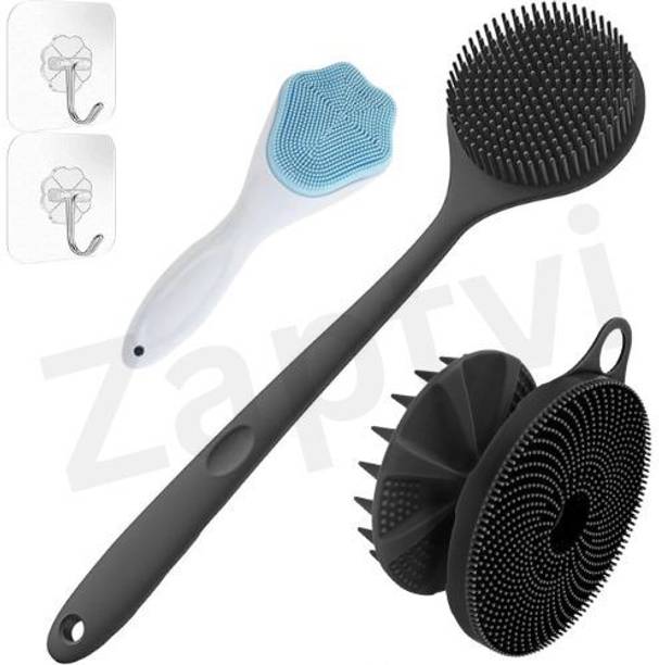 ZAPTVI Silicone Bath Body Brush Long Handle Back Scrubber Set