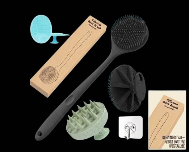 Brûlée Silicon Shower Bath Back Brush+Body Scrubber+Scalp Massager+Face Scrubber+Hooks