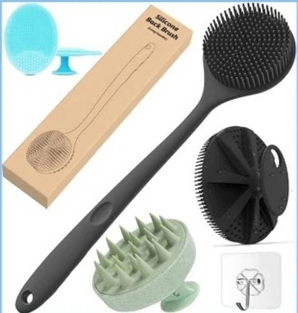 11Silicon 5 in 1 Long Handle Silicone Body Scrubber Brush Combo