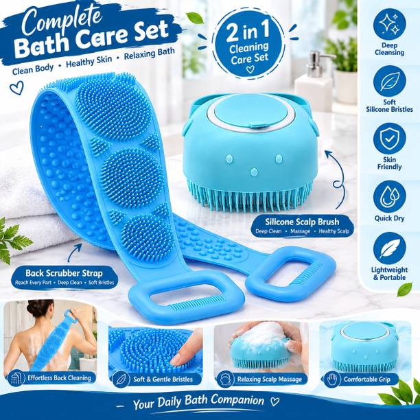 AYUNIA 2 in 1 Bath Combo of Silicone Body Back Scrubber & Bathing Brush (multicoore)