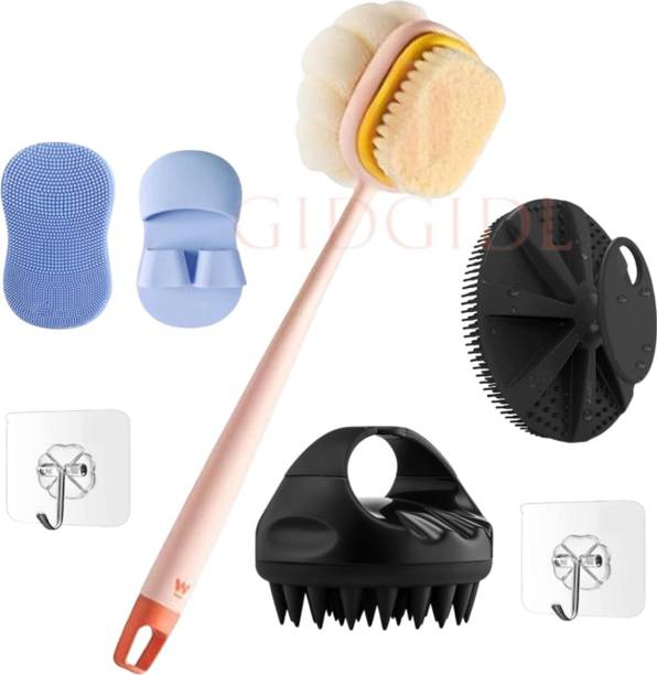 Axenta 5 in 1 Soft Silicone Back Scrubber, face Scrubber Combo