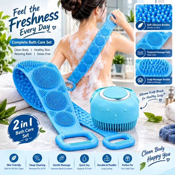 AYUNIA 2 in 1 Bath Combo of Silicone Body Back Scrubber, Bathing Brush