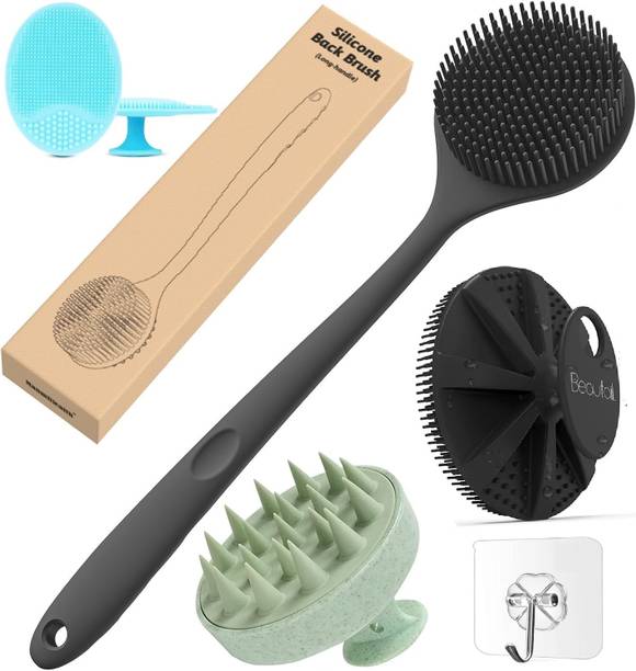kroywen Silicon Shower Bath BackBrush+Body Scrubber+Scalp Massager+Face Scrubber+Hooks-3