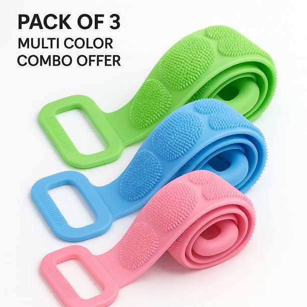 LINESTOFF PACK OF 3 Silicone Back Scrubber Bath Brush with Dual Handles Soft Body Cleaner