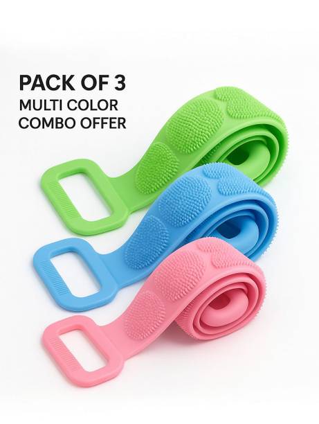 LINESTOFF PACK OF 3 Silicone Back Scrubber Bath Brush with Dual Handles Soft Body Cleaner