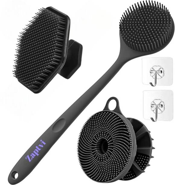 ZAPTVI Silicone Body Scrubber Combo with Long Handle Brush & Hook